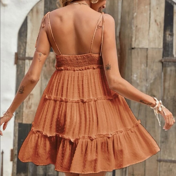 Boho Swiss dot frill trim cami mini dress burnt orange - Picture 2 of 15